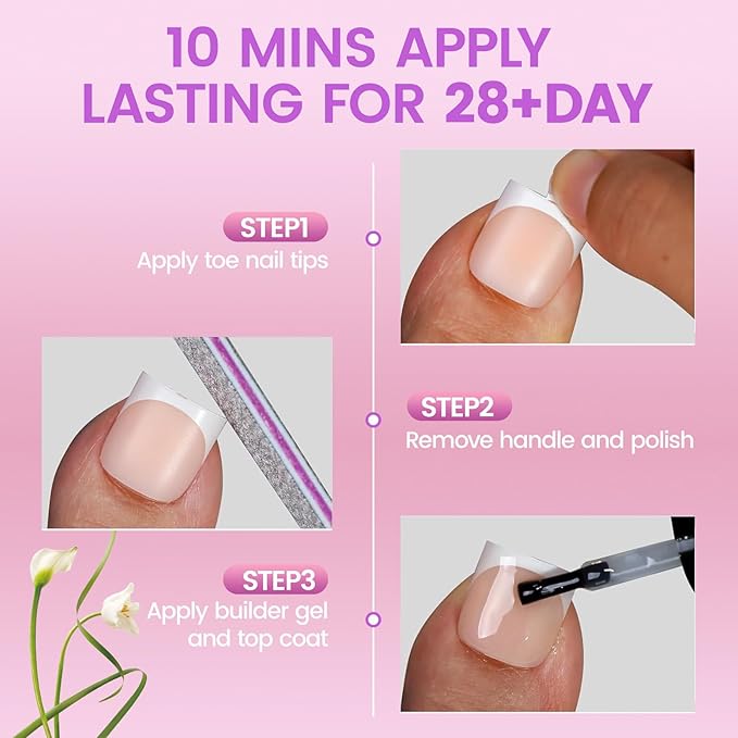 Toe Nail Press Ons, French Tip Toe Press On Nails for Salon, 150pcs Square Pre-Designed Soft Gel Thick False Toenail Extension, French Nude Acrylic nails Valentines Gifts for Women 15 Sizes