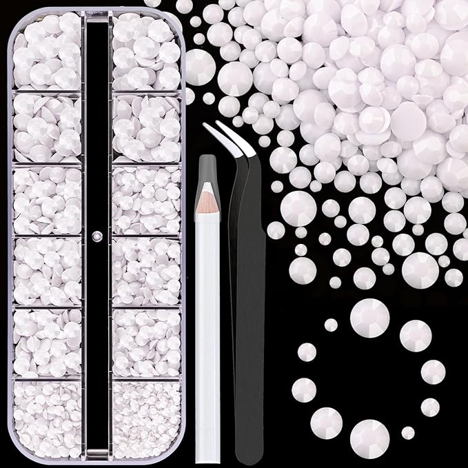Resin Rhinestones for Crafting, 1 Box White Flatback Crystals for Bedazzling Crafts DIY Nail Art Decoration, Non Hotfix Bulk Gems for Tumbler Shoes Clothing Fabric Face Makeup