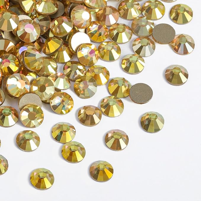 Beadsland 288pcs Flat Back Crystal Rhinestones Round Gems for Nail Art and Craft Glue Fix, Metal Sunlight, SS34, 7.1-7.3mm