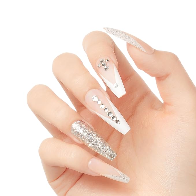 KISS Classy, Press On Nails, Nail glue included, 'Sophisticated', Silver, Extra-Long Size, Coffin Shape, Includes 30 Nails, 2g glue, 1 Manicure Stick, 1 Mini File