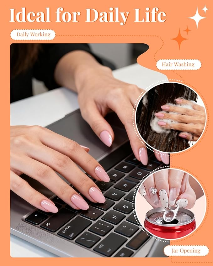 Short Almond Nail Tips, 240 Pcs Half Cover Acrylic Fake Nails Almond Shape, Pre-Shape Clear False Nails with Files and Cuticle Fork for Press on Nails Extension, DIY Home Salon