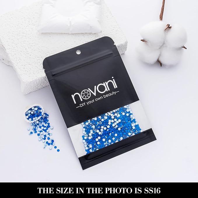Novani 3000 Pieces Flatback Rhinestones Glass Round Gems Neon-Blue Crystals for Nail Art DIY Crafts Clothes Shoes,SS16,3.8-4.0mm