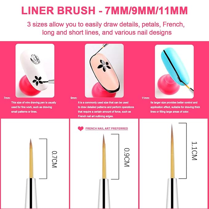 Jelly Nail Stamper & Liner Nail Art Brushes - French Tip Nail Design Tools, Silicone Nail Art Stamping Stamper with Scraper, French Tip Stamp Liner Brush for Manicure Home DIY Salon