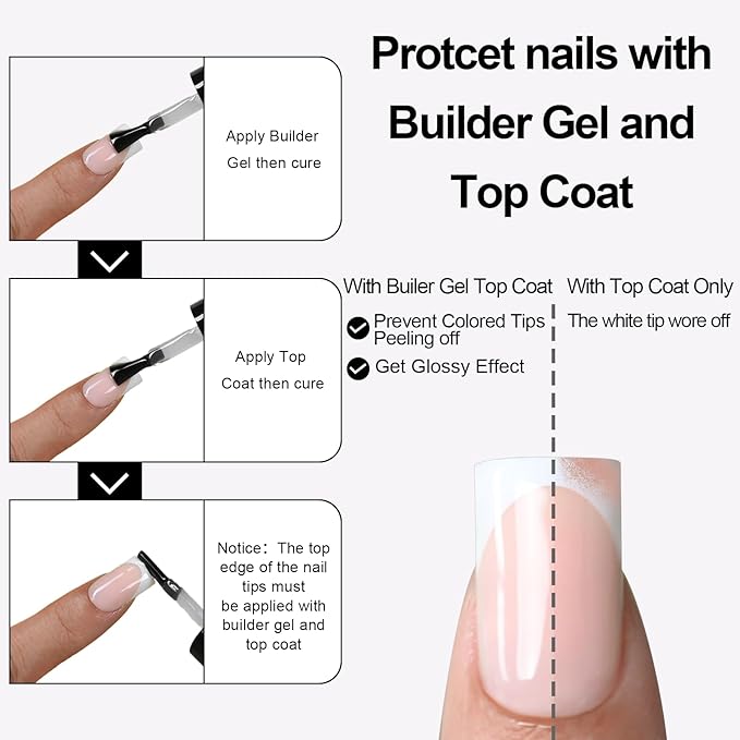 Anyos French Tip Press On Nails-300Pcs Sharp Square Gel Nail Tips,No File Need Tips Pre-Designed,Fake Nails for Nail Art DIY 15Sizes(Deep Nude)