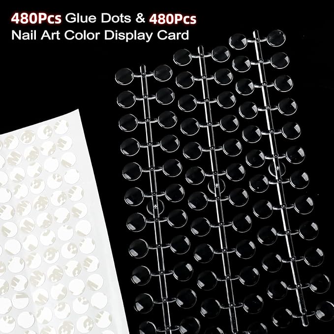 480PCS Clear Nail Swatch Dots with Adhesive Stickers, Round Gel Polish Color Display Tips, Transparent Nail Color Swatches for Quick Selection, Nail Art Sample Accessories for Techs & Salon