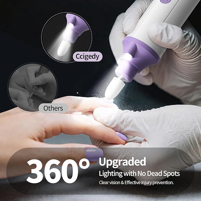 Professional Manicure Pedicure Kit, Cordless Electric Nail File with LCD & Lamp, Rechargeable Toenail Grinder for Thick Toenails, Portable Nail Dremel Tools for Women & Men Baby Pets