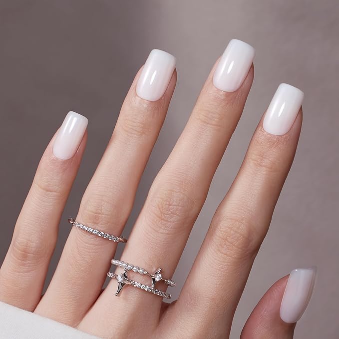 Beetles Natural Milky White Nail Tips | 160PCS, 16 Sizes Short Squoval Nail Tips | Pre-Colored Full Cover Soft Nail Gel Fake Nails | Salon-Gel Look for DIY Manicure