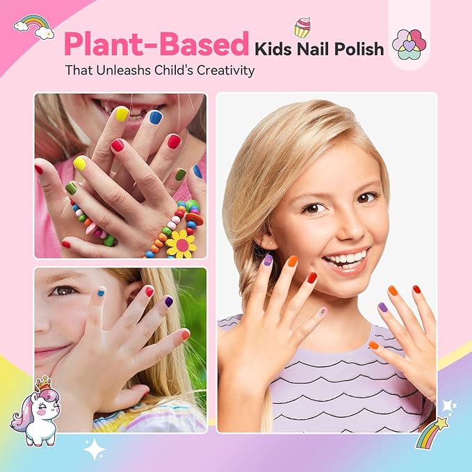SAVILAND Glamkids Kids Nail Polish Set: 12 Colors Quick Dry Non-Toxic Nail Polish for Toddler, Water Based Peel-Off Fingernail Polish Safe Nail Art Kit with Sticker for Girls & Boys Ages 5-12 Manicure