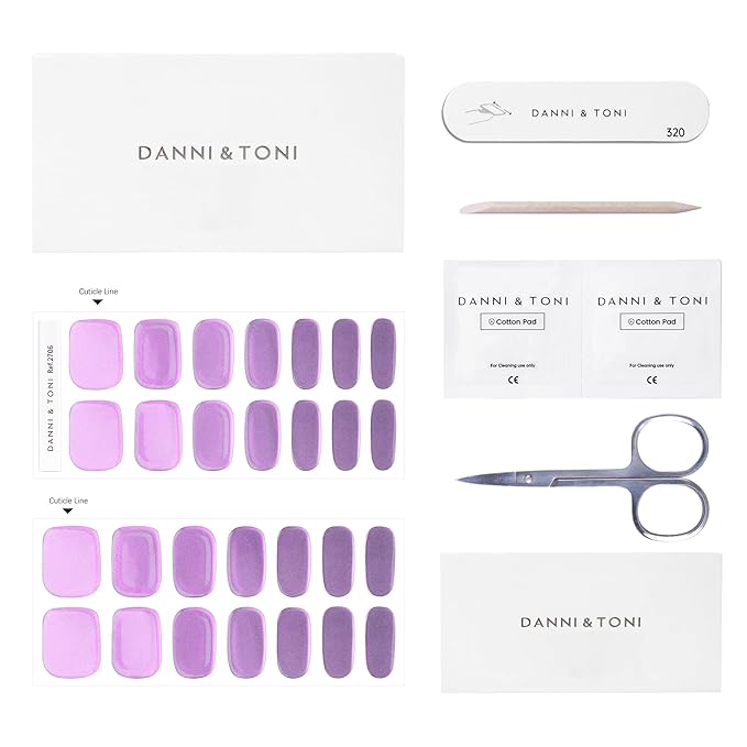 DANNI & TONI Semi Cured Gel Nail Strips Metallic Purple Chrome Gel Nail Wraps UV Nails 28 Stickers Gift for Women | Lustre Luxe