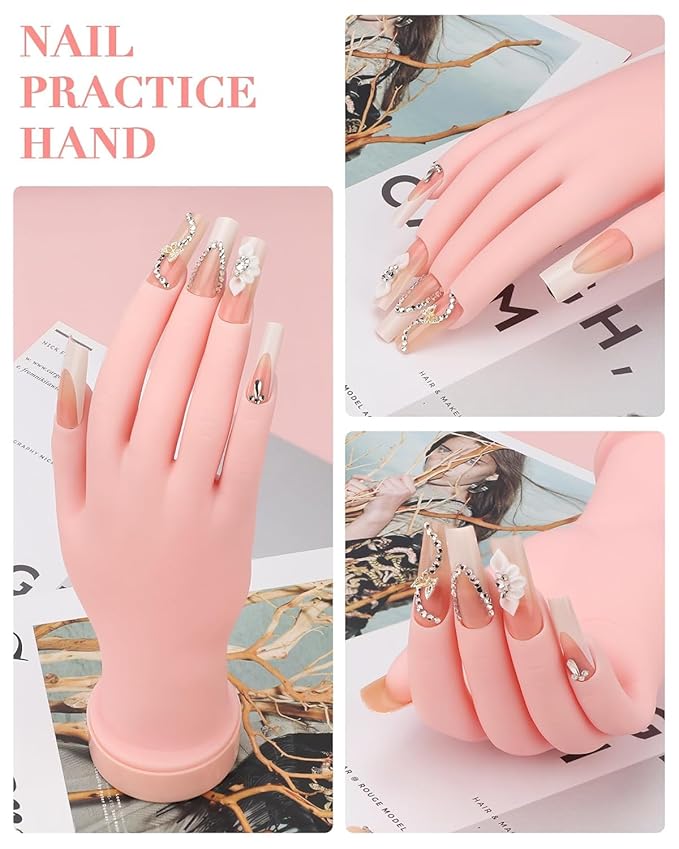 2 Pack Practice Hand for Acrylic Nails Soft Touch Mannequin Hand for Nails, Flexible and Bendable Fake Hand for Nails for Nail Art Beginners