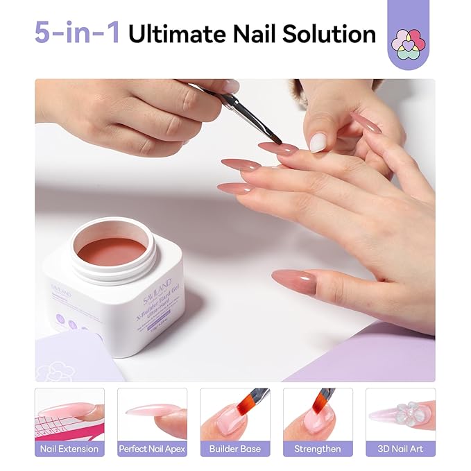 SAVILAND Nutri Ultra Hard Builder Nail Gel: 120 g 5-IN-1 Deep Nude Hard Gel for Nails Extension Builder Base Strengthen Thicken Perfect Nail Apex 3D Nails DIY Manicure