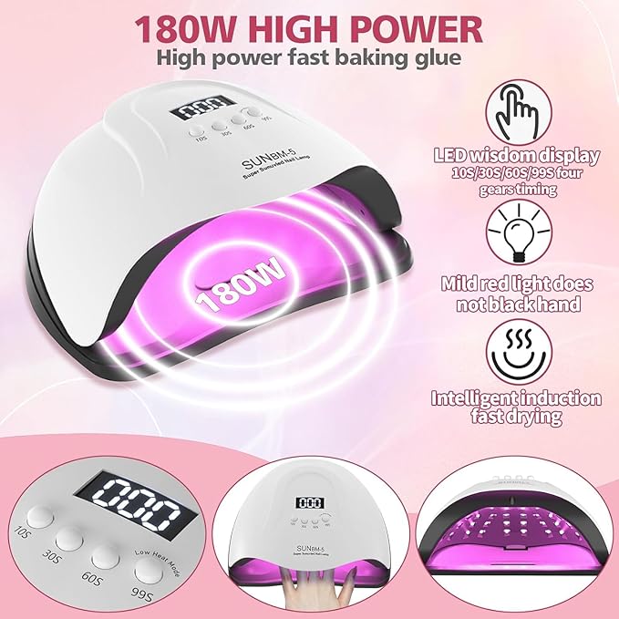Professional Acrylic Nail Kit for Beginners with Everything Complete Nail Kit Set, Gel Nail Polish Kit,Acrylic Nail Powder with Gel Polish U V Light for Beginners
