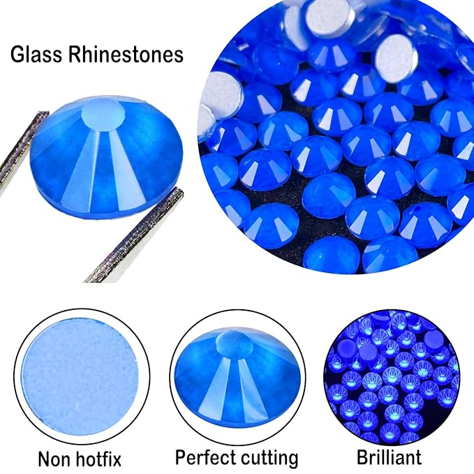 Flatback Glass Rhinestones,Bedazzler Gems 1440pcs Non Hotfix Crystal Rhinestones for Nail Charms Crafts Clothes Tumblers,Blue Neon,SS20