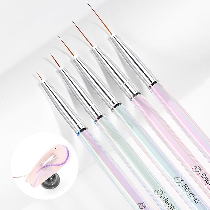 Beetles Nail Art Brushes, 5pcs Nail Art Liner Brushes Set Painting Liner Nail Dotting Tool for Long Lines, Details, Fine Drawing Sizes 7/11/15/20/25mm Gift for Women