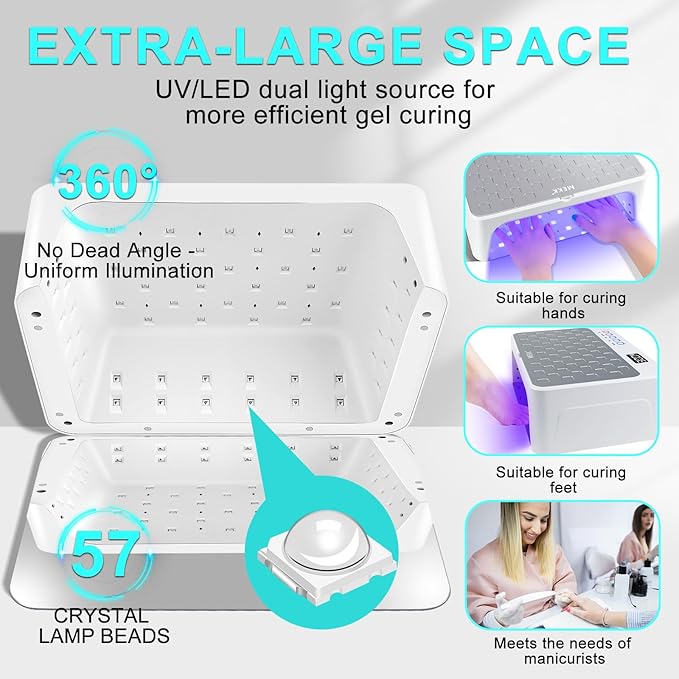 MEKK Professional UV LED Nail Lamp - Luxury Cordless UV Light for Gel Nails with Red Light Skincare,4+2 Timer Modes,Two-Hand Design, Nail Lamp for Salon & Home-White