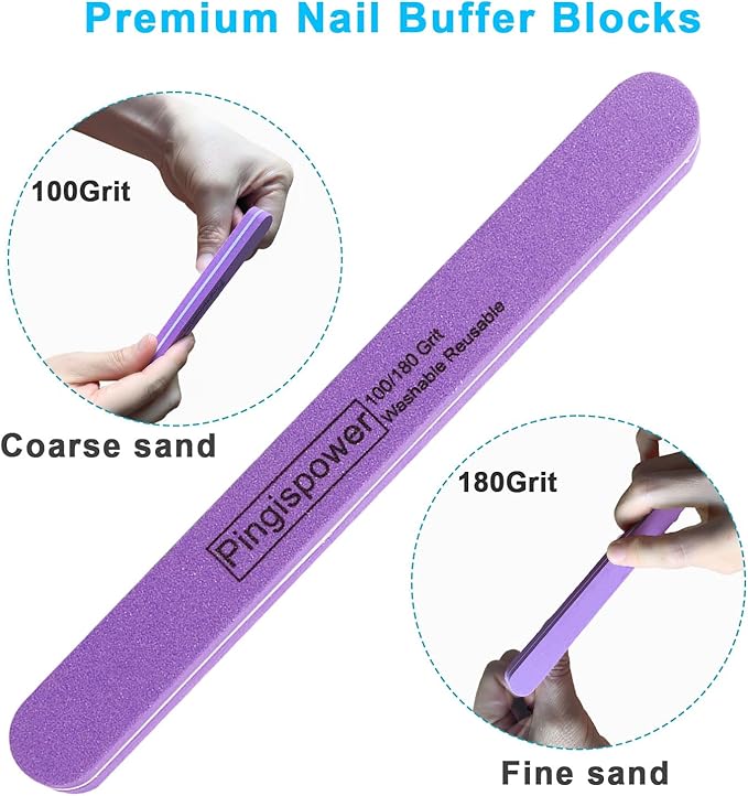 Nail Buffer Block (10 Pack), Professional Reusable Durable Nail Files and Buffers for Natural Nails, 100/180 Medium Grit Double Sided & Washable Manicure Kit for Women, Home, Salon &Travel