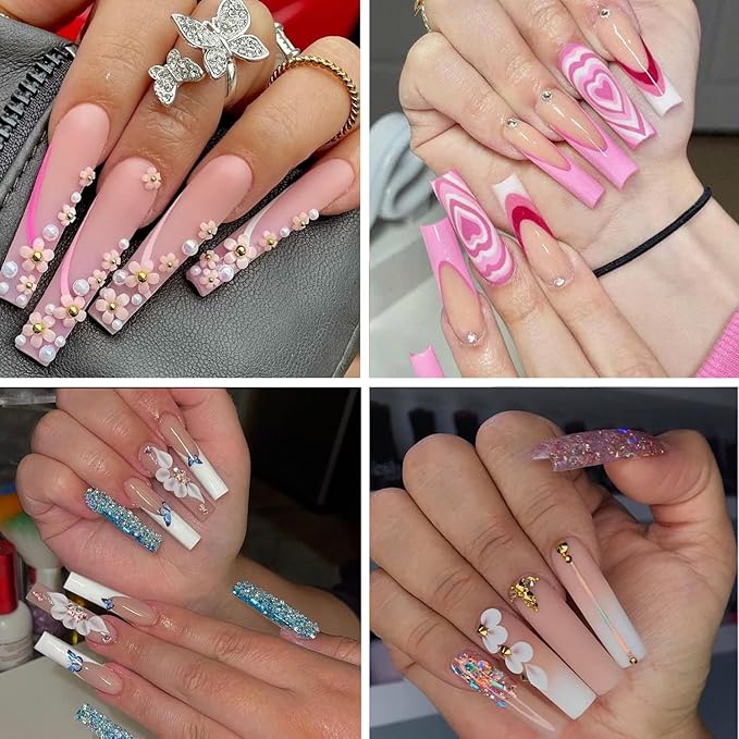 500Pcs XXL No C Curve Coffin Tips for Acrylic Nails Professional Set, Clear Half Cover Long Fake Nails, Ballerina Shaped French Tips for Salon and DIY Art 10 Sizes