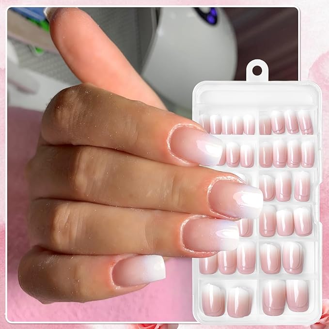 AddFavor 240pc Ombre Square Press on Nails Short Fake Nails - Glue on Nails Square Acrylic Nails Press ons Nail Tips Short Stick on Nails with Nail Glue and Adhesive Tabs for Women