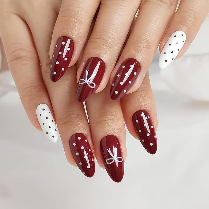 Press On Nails - Paris | French Tip, UV Finish Almond Nails, Reusable | 16 Sizes - 32 Nails in Kit with Glue (Love)