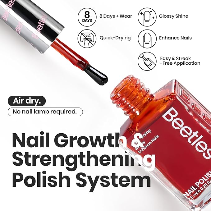 Beetles Valentines Nail Polish Set - Golden Harvest 6 Colors Quick Drying Long-Lasting Burgundy Red Brown Jelly Glitter Valentines Nail Polish for DIY At-Home Manicure Valentines Gift for Women