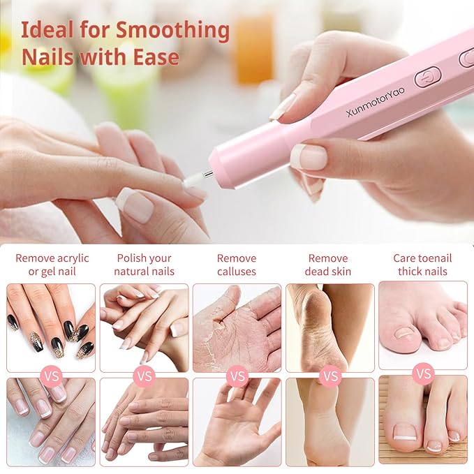 Cordless Nail Drill Kit,Electric Nail File for Acrylic Gel Nails 3 Speeds Adjustable Rechargeable Electric Nail Tools Manicure and Pedicure Kit for Home&Salon(Pink)