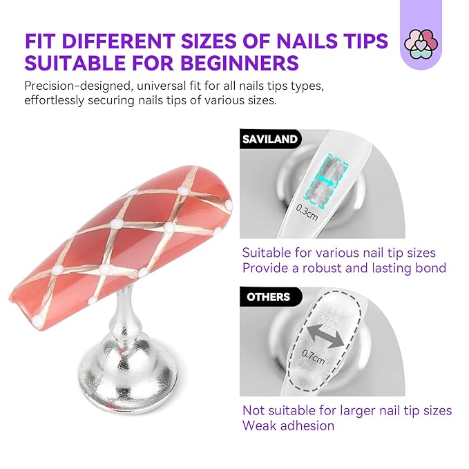 SAVILAND Nail Stand for Press Ons: 3 Set Strong Magnet Nail Stand Nail Holder for Painting Nails Acrylic Nail Art Display Stand for Nail Holder Stand 40 Pcs Reusable Adhesive Putty Salon DIY Beginner