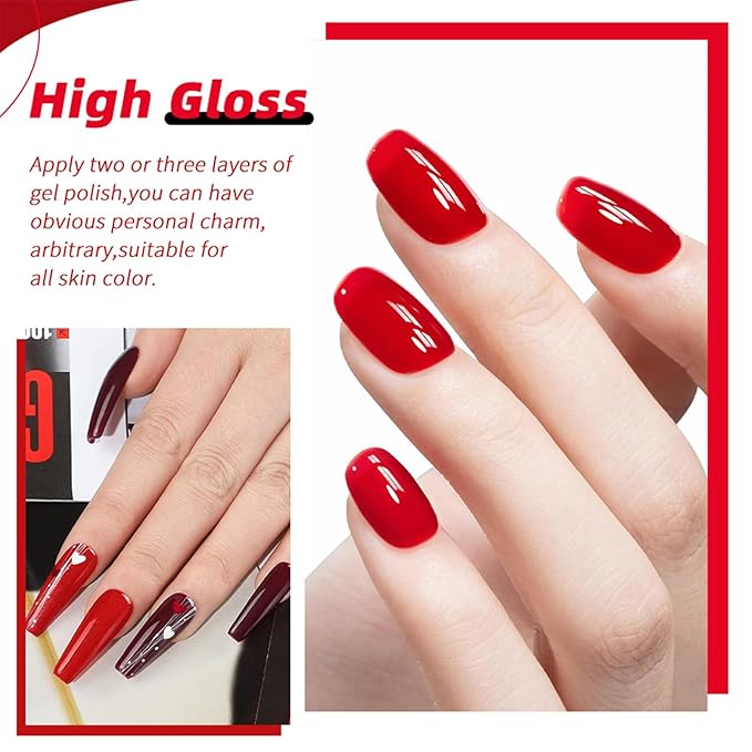 JR 12pcs 12ml Deep Red Gel Polish Set Includes Cat Eye Nail Polish Gel Glitter Pearl Gel Nail Polish Kit Salon-Quality Long-Lasting, Chip-Resistant Gel Polish Set for Nail Salon DIY&Professionals