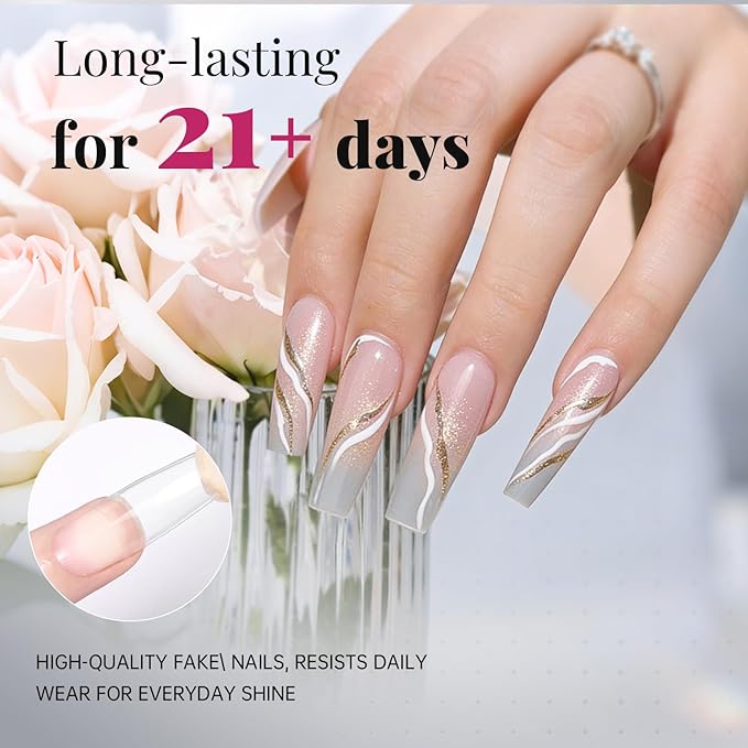 krofaue French Nail Tips - Acrylic Soft Gel False Tips 500PCS Half Cover Square Fake Nails for Women Half Matte French Tip Press on Nails 10 Sizes
