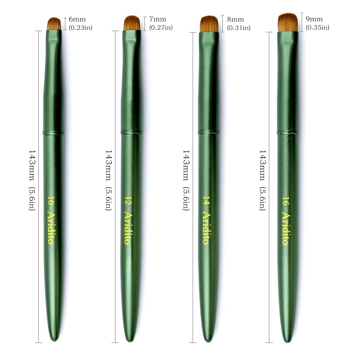 4pcs Matte Green Metal French Nail Brush | Professional French Tip Brush | Nail Clean Up Brush (#10,#12,#14,#16) (Matte Green)