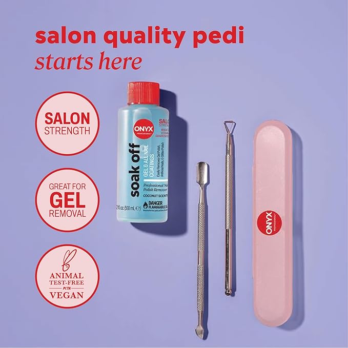 ONYX Professional 4PC Soak Off Essentials - Gel & Nail Removal Kit, Includes Gel Nail Polish Remover, Cuticle Pusher Tool, & Gel Polish Scraper