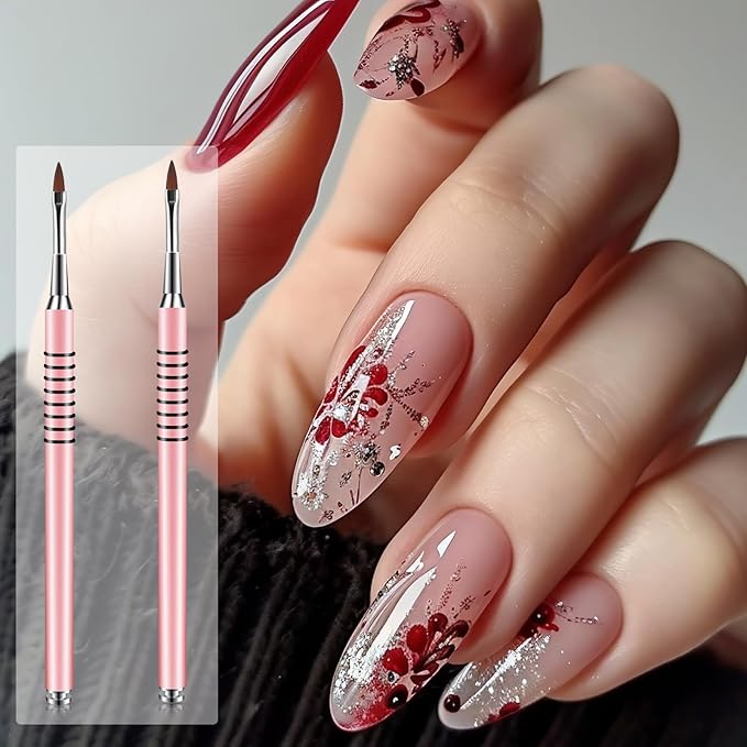 2Pcs 3D Nail Brush for Acrylic Nails Size #2#4 3D Flower Brushes Kolinsky Nail Art Brushes, Nails Design Brush Manicure Tools for Women with Non-Slip Handle, Pink