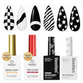 Beetles French Tip Gel Polish - Ink Snow Twins with Base Coat Top Coat, 2 Colors Black & White Gel Nail Polish Set, Soak Off UV LED French Nail Kit, Spring Nails Complete for Beginner & Professional