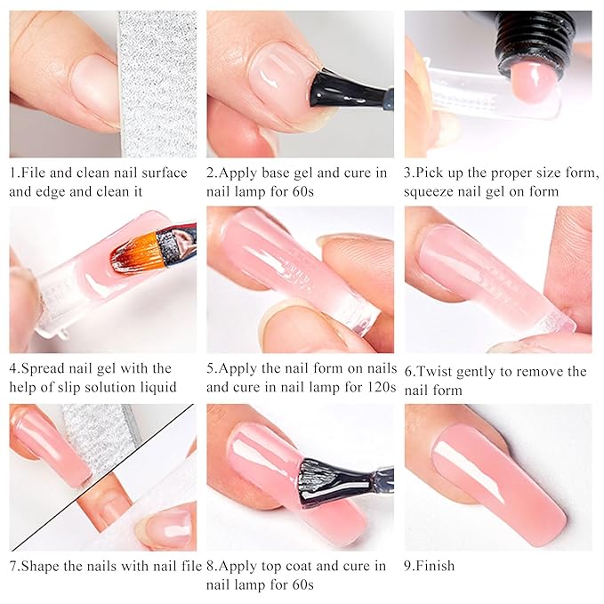 Poly Nail Gel Starter Kit, 7 Pcs White Pink Purple Builder Gel Extension Kit for Beginners Poly Extension Enhancement Builder Nail Manicure Salon French Art DIY
