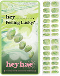Heyhae Semi Cured Gel Nail Strips | No LED Lamp Needed | Summer, Marble, Green | Easy Apply & Remove, Salon Quality | Includes 28 Strips, 1 Prep Pads, Nail File & Wooden Stick - Hey, Feeling Lucky?