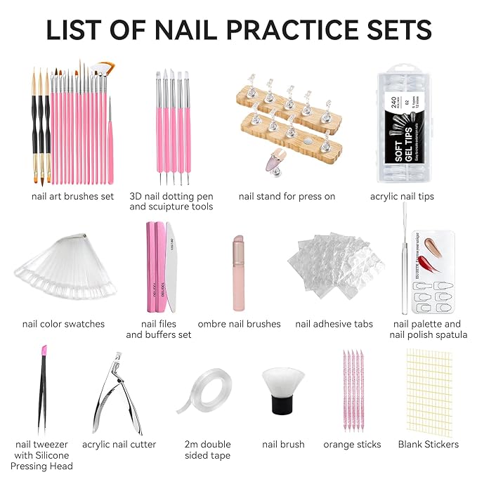 Acrylic Fake Nails Kit Press On Nail kit with 240PS Clear Nail Tips,Nail Art Stand,Art Brushes,Swatch Sticks,Acrylic Cutter,Nail Art Tools with Everything for Beginners DIY Nails Home Salon
