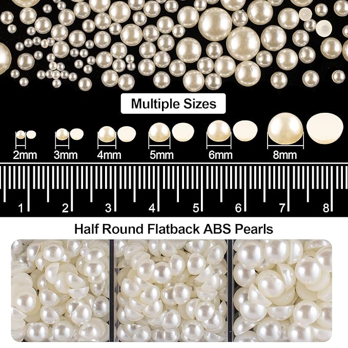 4000PCS Flatback Rhinestones and Half Round Pearls Kit #26, Multi Size Glass Clear Crystals, Plastic Flat Back Beige Dome Bead with Pickup Pencil and Tweezer for Nail Art