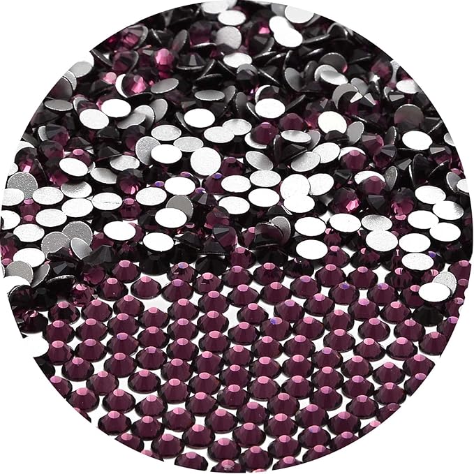 NCB 3000pcs Flatback Round Glass Nail Art Rhinestones Crystal for DIY Making Accessories Shoes, Clothes, Face Art, Bags, Manicure (Amethyst, SS4 3000pcs)