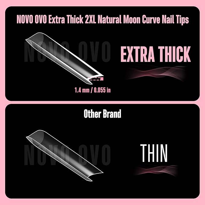 NOVO OVO Halloween XXL Square Nail Tips with Sharp Point & Moon Curve, Extra Thick False Nails Press on, matte Full Cover Soft Gel Extension French Tips Fake Nail Acrylic kit for DIY X 15 Size 180pcs