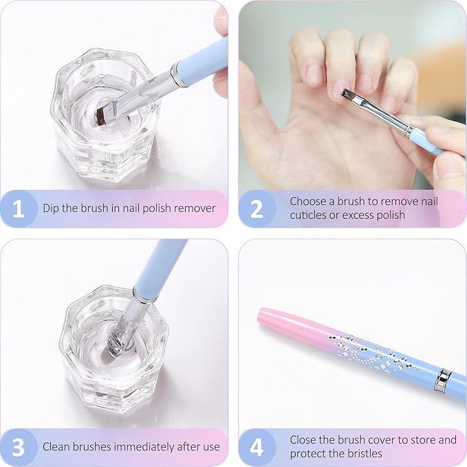 JASSINS Nail Art Clean Up Brushes, 3 Pcs Flat/Oval/Fine Angled Gel Nail Brushes,For Nail Art Design Painting DIY and Cleaning Polish Mistake on the Cuticles (Color)