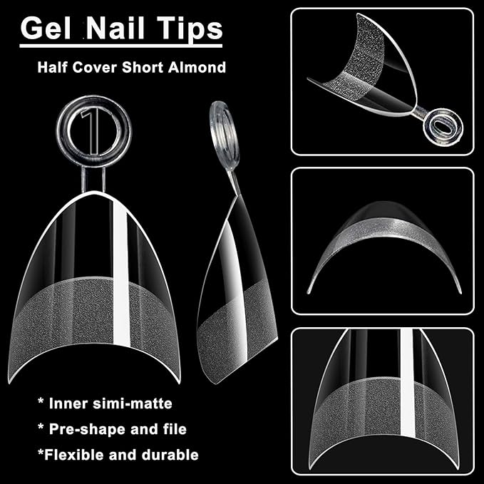 LoveOurHome 600pc French XS Stiletto Nail Tips Clear Fake Nails French Short Almond Nail Tips Soft Gel Almond Nail Tip Half Cover False Nail Tip for Acrylic Nails Gel Extension