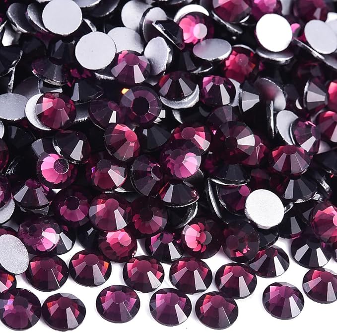 Blinginbox 288 Pieces SS30/6.4-6.6mm Flat Back Crystal Rhinestones Round Gems for Nail Art,Dk.Amethyst