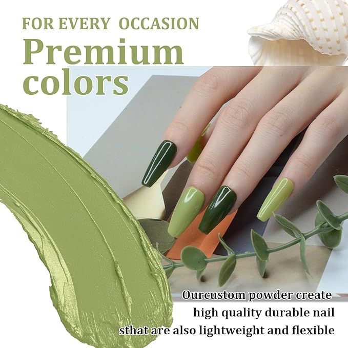 Dip Powder Matcha Green Color Nail Dipping Powder French Powder Pro Collection System Nail Art Starter Manicure Salon DIY at Home No Needed Nail Lamp Curing Odor-Free&Long-Lasting 1 Oz