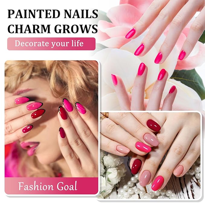 Pink Nail Polish Set, 6 Colors Quick Dry Fingernail Polish, Spring Rose Peach Magenta Tone, Classic Bright Pink, No UV Light Needed, Long Lasting for Nail Art Design at Home DIY