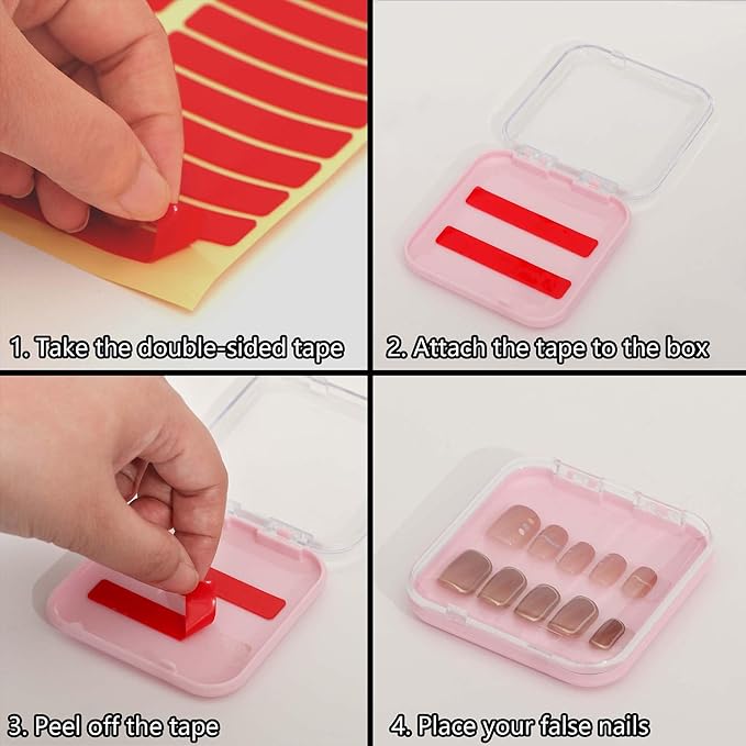 30 Pcs Press On Nail Storage Box Container False Nail Organizer Acrylic Display Case with a Large Stackable All-In-One Box and 120 Pcs Double Sided Adhesive Nail Display Tape (Pink)