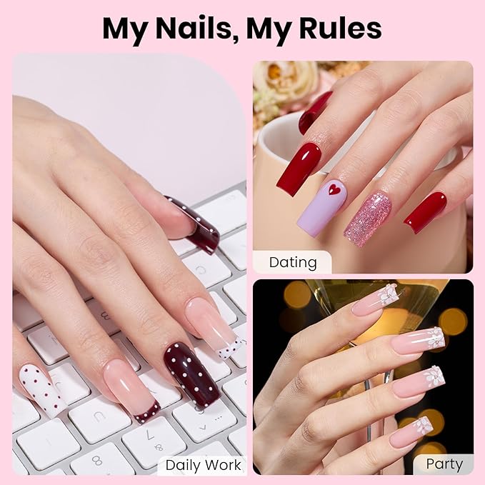 Beetles Gel Nail Kit Flat-X, Square Medium, 320pcs 16 Sizes Nail tips, with 15g Nail Glue Gel Hands-Free, 7.5ml Base Gel & Top Coat, Mini Lamp, for Acrylic Press On Nail, Extension DIY Set at Home