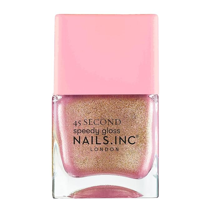 Nails Inc 45 Second Speedy Gloss, Ruby, Pink Shimmer, Metallic, No Chip, Long Lasting, Quick Dry, Air Dry, Professional Manicures & Pedicures, Fingernails & Toenails, Vegan Nail Polish, 0.47 Fl Oz