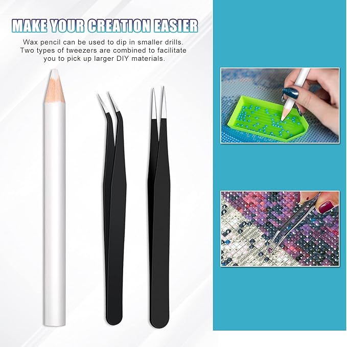 Maitys 22 Pieces Wax Pencil for Rhinestones Wax Picker Pencil Set for Rhinestones Nail Art Gem Dotting Crystal Pick up Tools with Pick up Tweezers Sharpener and Triangular Plate