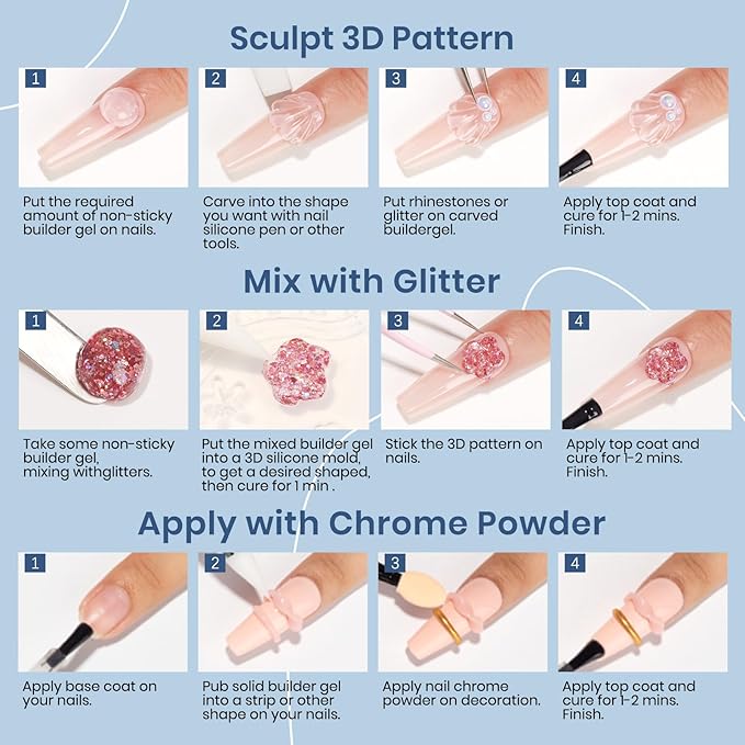 MIZHSE 100g Solid Builder Gel for Nails, Large Capacity Clear 3D Sculpting Gel for Nails, Non-sticky Hand Building Carving Modeling Hard Nail Extension with Silicone 3D Mold Nail Art Salon
