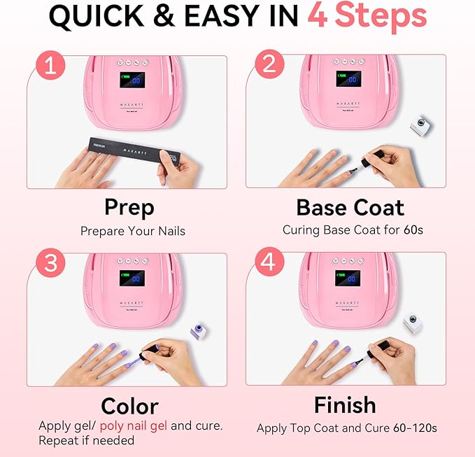 Makartt UV Nail Lamp – 30W Fast Curing UV Light with Handle Rechargeable Cordless Nail Dryer for Gel Nail Polish with 45 Beads Dual Lights 4 Timers LCD Smart Sensor for Nail Art Design(Pink)