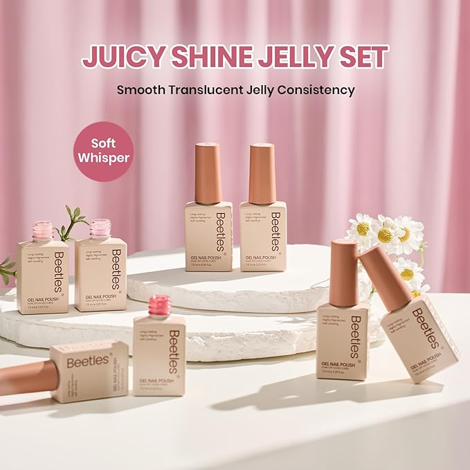 Beetles Pink Gel Nail Polish Set, 8 Colors Nude Pink Jelly Gel Polish Shimmer Glitter Sheer Transparent Effect Classic Neutral Nail Polish Soak Off UV French Nail Art Salon Gift Manicure for Women